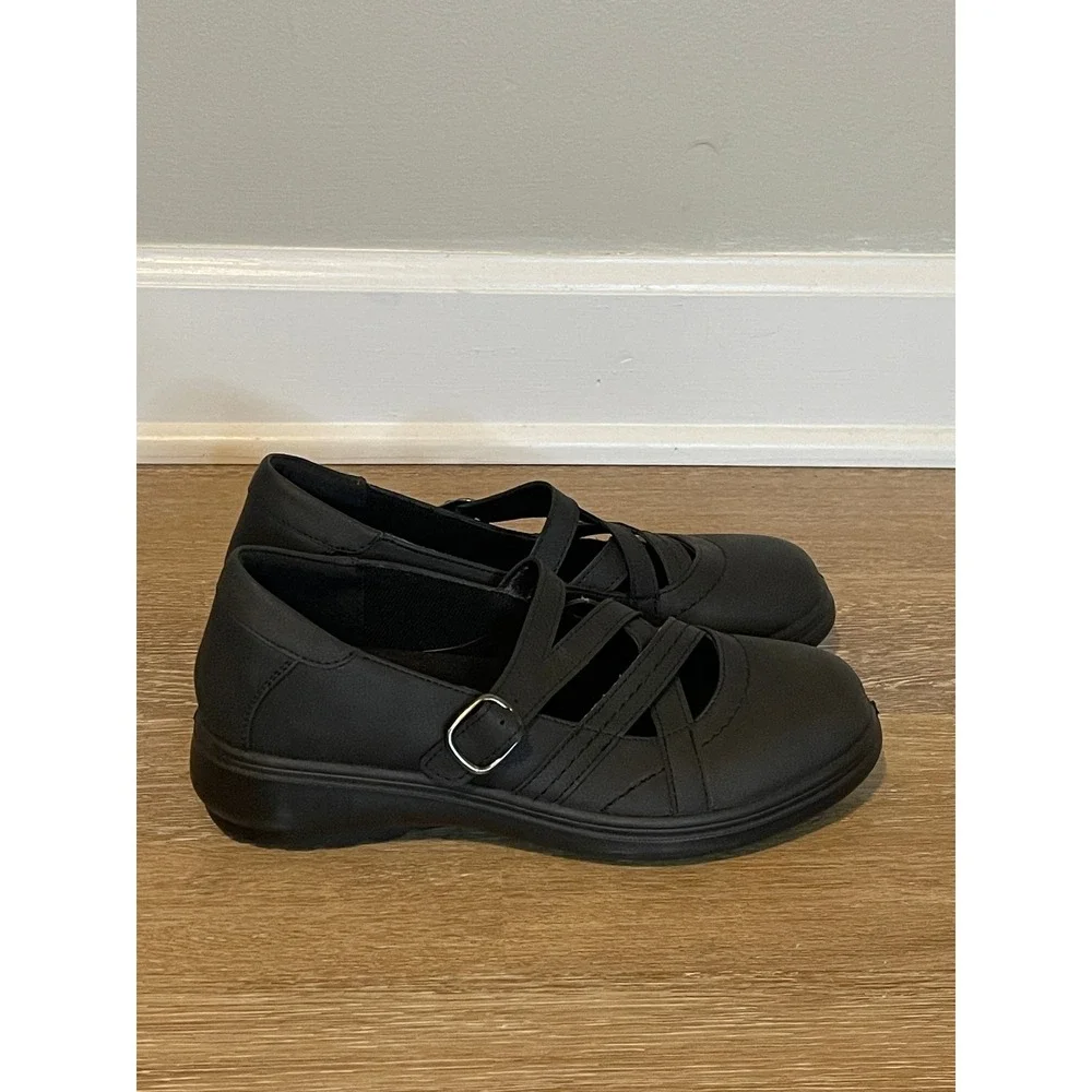 Easy Street Wise Black Mary Jane Strappy Buckle Flats Womens 6.5 M EUC‎